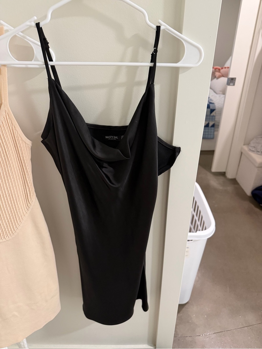 Satin Cowl Neck Slip Dress - Black